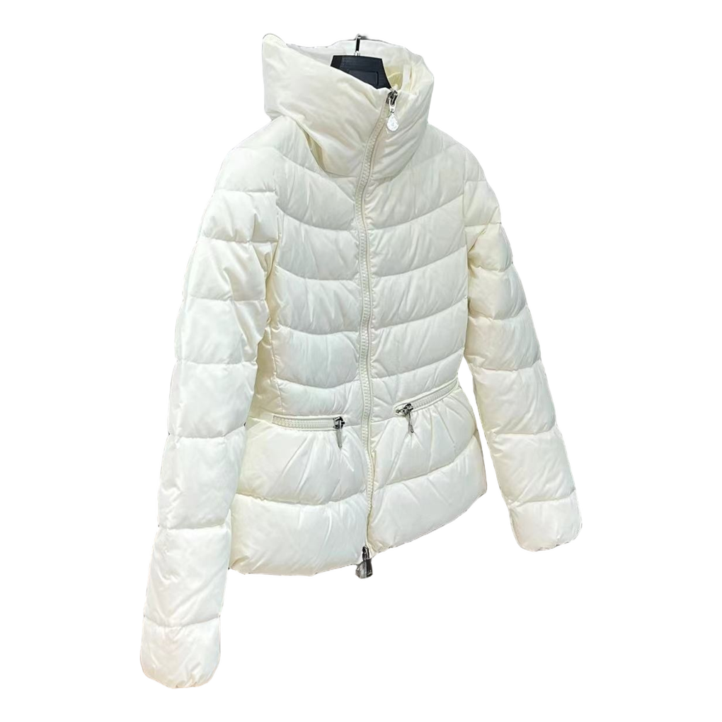 Moncler Drawstring-Waist Stand-Collar Puffer Jacket – Ivory Sculptural Edition