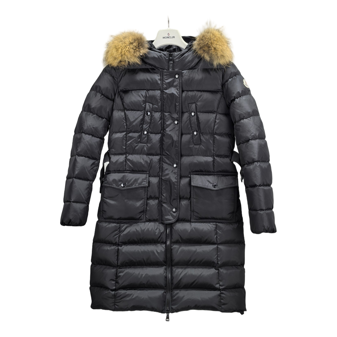 Moncler Four-Pocket Fur-Trim Hooded Long Puffer Coat – Black Utility Edition