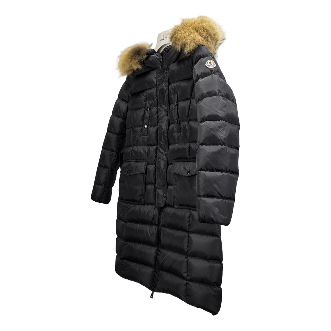 Moncler Four-Pocket Fur-Trim Hooded Long Puffer Coat – Black Utility Edition