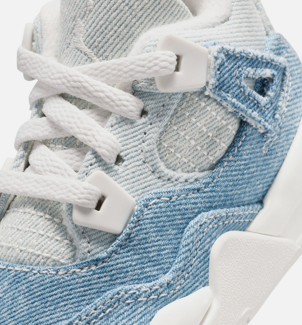 Air Jordan 4 Retro Worn Blue Infant/Toddler Lifestyle Shoes - Sail/Worn Blue/Metallic Gold