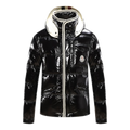 Moncler Contrast-Trim Glossy Hooded Puffer Jacket – Graphic Edition