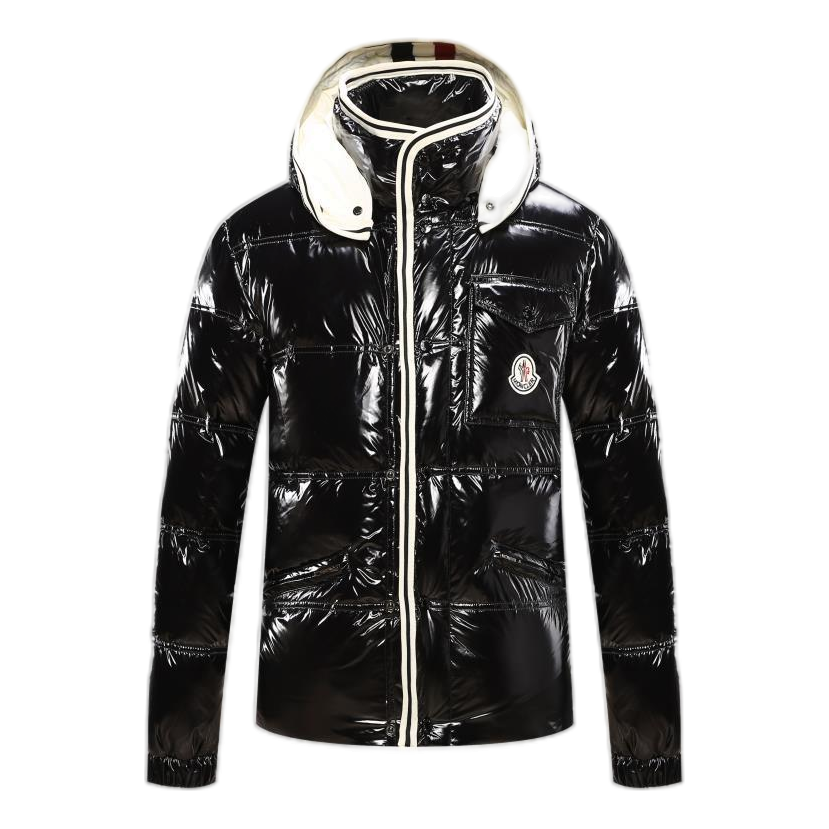 Moncler Contrast-Trim Glossy Hooded Puffer Jacket – Graphic Edition