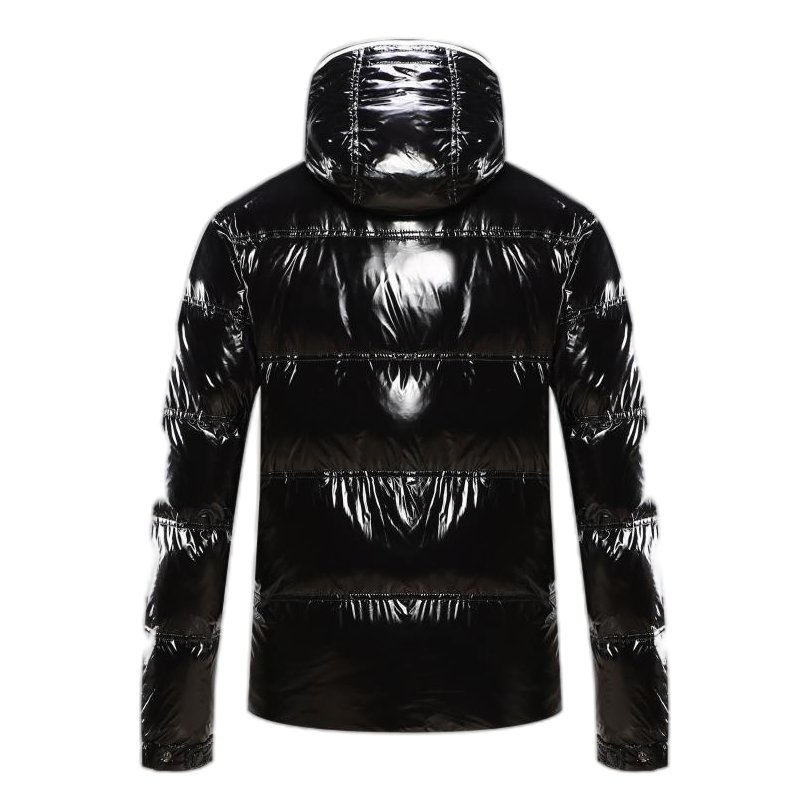 Moncler Contrast-Trim Glossy Hooded Puffer Jacket – Graphic Edition