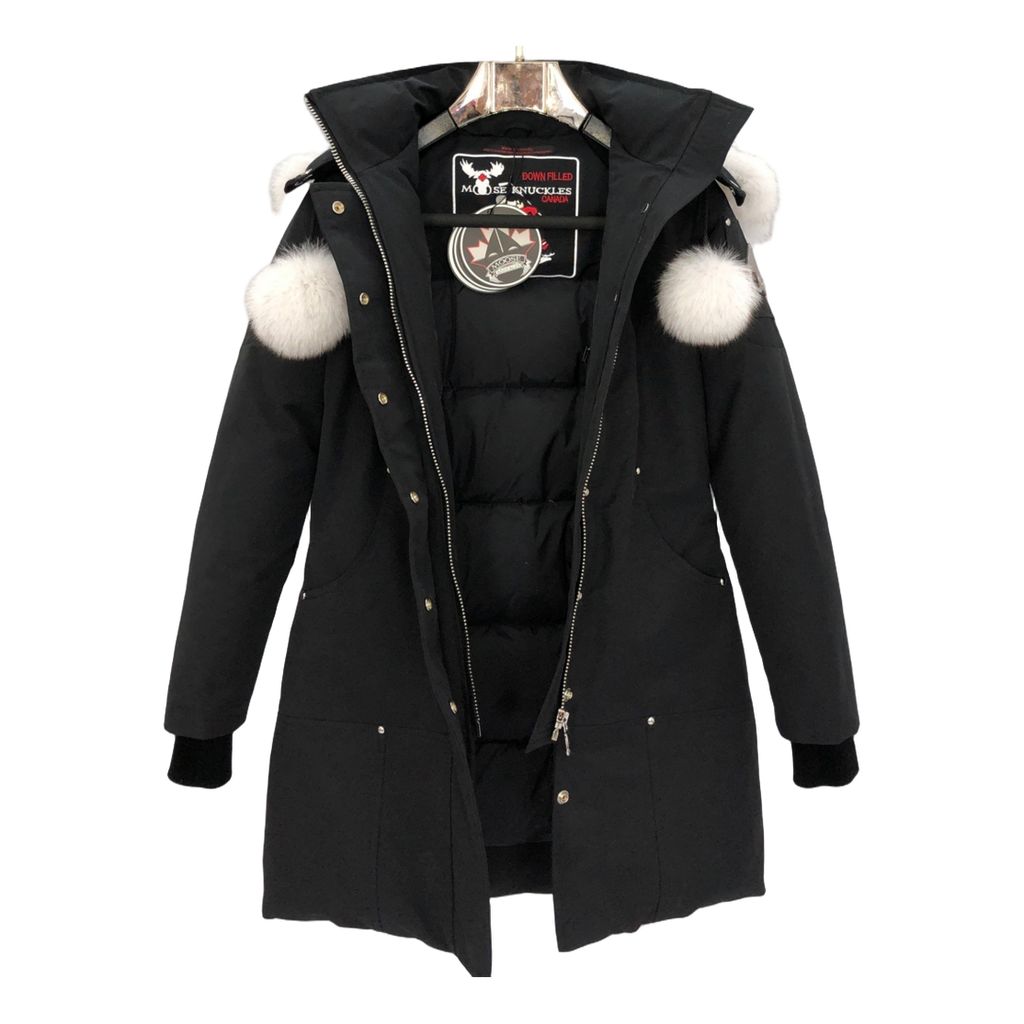 Moose Knuckles Stirling Parka – Iconic White Fur Pom-Pom