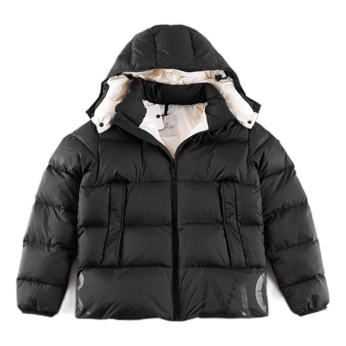 Moncler Contrast-Lined Logo-Hood Puffer Jacket – Black