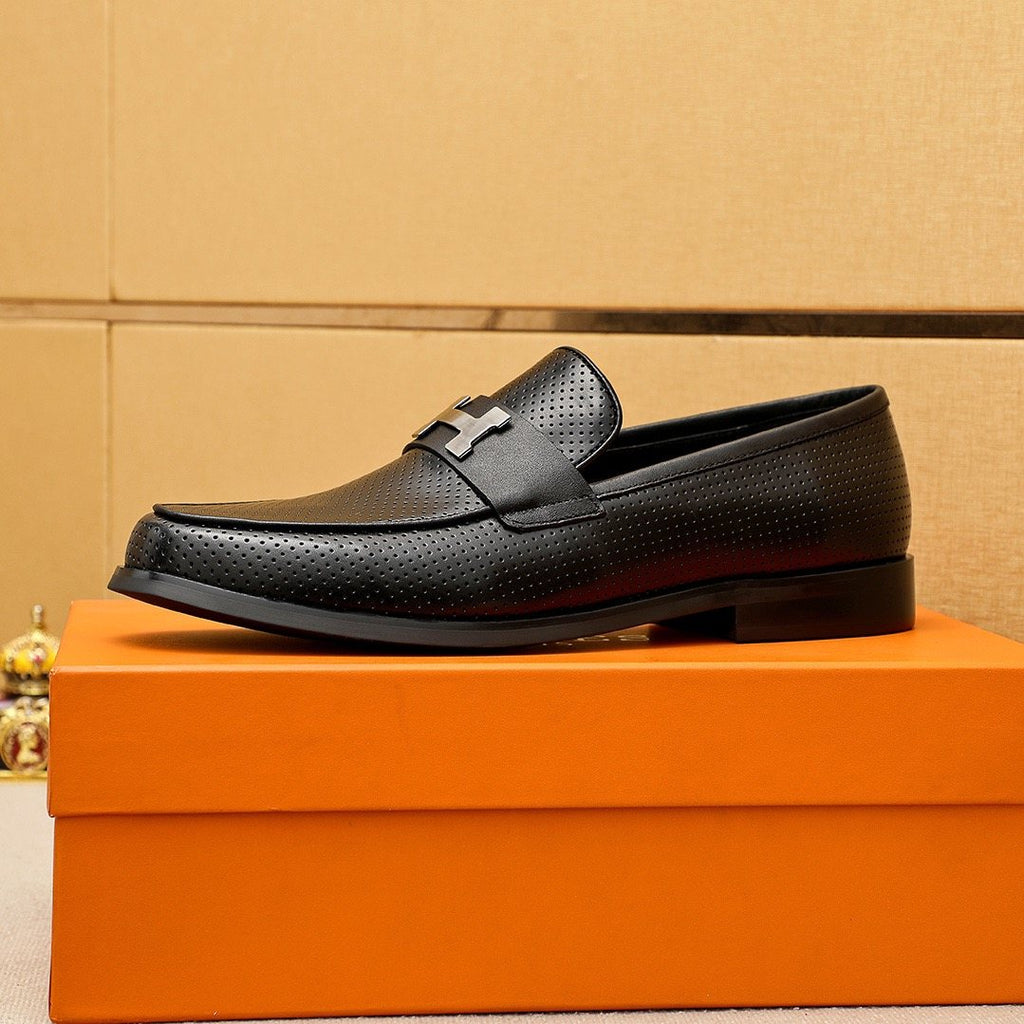 Hermès Black Perforated H-Hardware Loafers