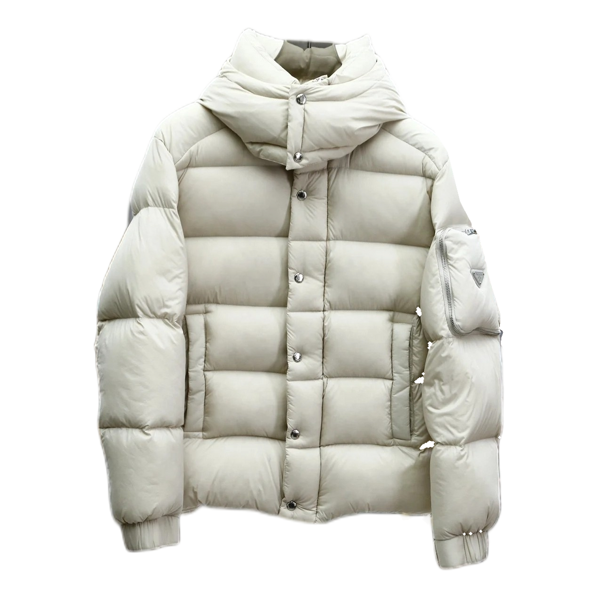 Prada Hooded Puffer Jacket – Iconic Sleeve Pouch Design